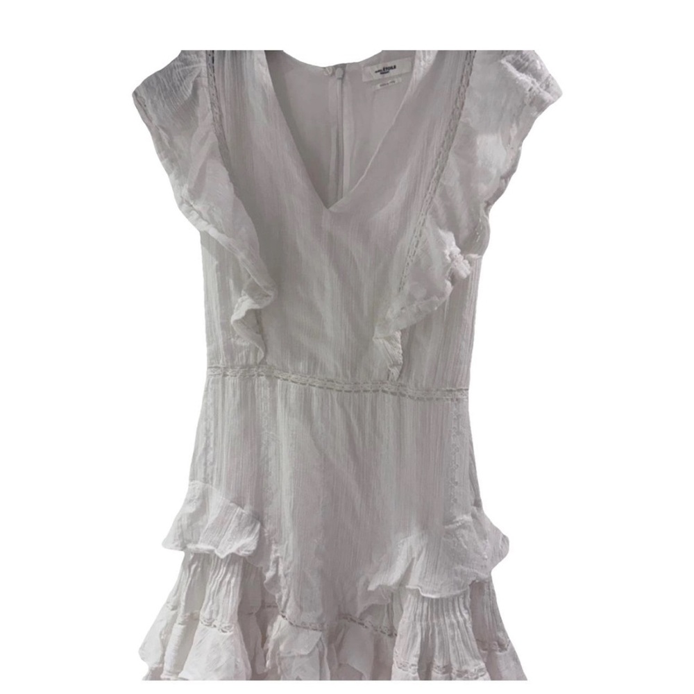 Isabel Marant White Ruffled Mini Dress with V-Neck and Flutter Sleeves